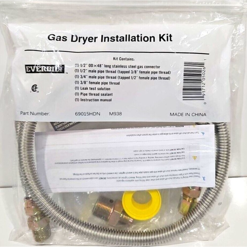 Gas Dryer Installation Kit  Everbilt 48" Stainless Steel 69015HDN New In Package